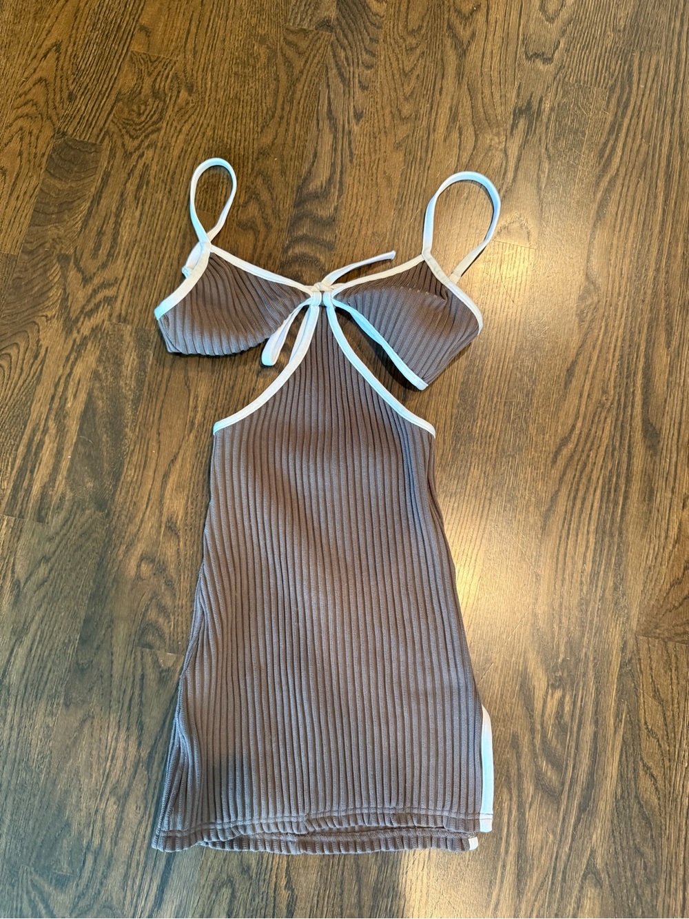 Urban Outfitters Brown Ribbed Cutout Mini Dress